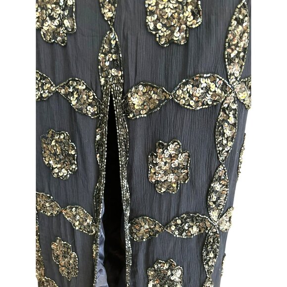Scala Navy Silver Sequin Beaded Full Length Special Occasion Dress Sz M Prom NWT - Picture 9 of 12
